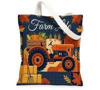 Tractor Canvas Tote Bag for Women, Fall Rustic Pumpkin Corn Fall Orange Washable Reusable Grocery Bag Ideas for Outdoor Tra, Orange, 13x15 Inch