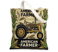 Tractor Canvas Tote Bag for Women, Farm Rustic Corn Wheat Harvest Yellow Washable Reusable Small Tote Bag Ideas for Shoppin, Yellow, 13x15 Inch