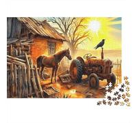 Tractor Christmas 1000 Piece Jigsaw Puzzle for Adults Old Tractor by Rustic Barn at Sunrise Premium Thick Sturdy Vibrant Challenging Gift 52x38cm/1000pcs