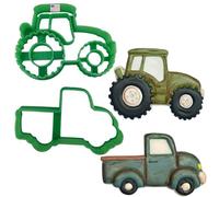 TRACTOR COOKIE CUTTER WITH FARM TRUCK Classic Old Vintage Ranch Truck And Tractor Country Farm Equipment Cookie Cutters Made In The USA (2 Pack)
