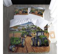 Tractor Duvet Cover Sets Bedding Set Single Size - 135x200cm Green Agricultural Tractor 3D Model Super Soft Anti Allergic Duvet Set, Easy Care and Breathable Microfiber Covers With 2 Pillowcase