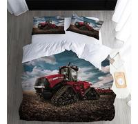 Tractor Duvet Cover Sets Bedding Set Single Size - 135x200cm Red Caterpillar Agricultural Tractor Super Soft Anti Allergic Duvet Set, Easy Care and Breathable Microfiber Covers With 2 Pillowcase