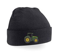 Tractor Embroidery Beanie Hat | Kids Farmer Winter Cap | Warm Knitted Headwear Pink