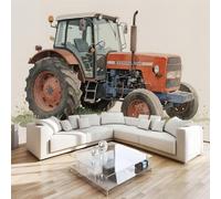 Tractor Engineering Vehicle Mural Wallpaper 3D Effect Pastoral Painted Non-Woven Self-Adhesive Wallpaper Removable Large Photo Sticker TV Background Wall Decor for Living Room Bedroom 430x300 cm