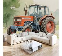 Tractor Engineering Vehicle Mural Wallpaper 3D Effect Pastoral Painted Non-Woven Self-Adhesive Wallpaper Removable Large Photo Sticker TV Background Wall Decor for Living Room Bedroom 430x300 cm