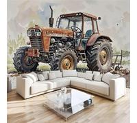 Tractor Engineering Vehicle Mural Wallpaper 3D Effect Pastoral Painted Non-Woven Self-Adhesive Wallpaper Removable Large Photo Sticker TV Background Wall Decor for Living Room Bedroom 430x300 cm