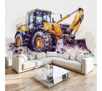 Tractor Engineering Vehicle Mural Wallpaper 3D Effect Watercolor Art Non-Woven Self-Adhesive Wallpaper Removable Large Photo Sticker TV Background Wall Decor for Living Room Bedroom 122x91 cm