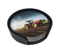 Tractor Farm Coasters For Drinks Set Of 6 Leather Tea Cup Coaster Drink Coasters For Cup Kitchen Bar Home Decor Housewarming Gift