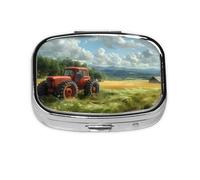 Tractor Farm Mini Pill Box Metal Travel Medicine Organizer with 2 Compartments Pocket-Sized Pill Container