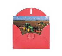 Tractor Farm Pattern Blank Greeting Cards For Birthdays, Valentine'S Day, Parties, Weddings, 4x6 Inches Red Envelope
