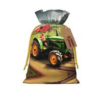 Tractor Farm Pattern Print Christmas Gift Bag, Drawstring Christmas Bags Reusable Gift Bags With Name Tags