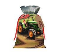 Tractor Farm Pattern Print Christmas Gift Bag, Drawstring Christmas Bags Reusable Gift Bags With Name Tags
