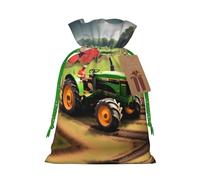 Tractor Farm Pattern Print Christmas Gift Bag, Drawstring Christmas Bags Reusable Gift Bags With Name Tags