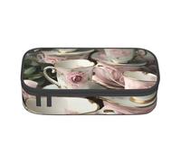 Tractor Farm Pattern Print Storage Bag For Business Office,Pencil Case,Pencil Pouch Pencil Bag Makeup Bag Cosmetic Bags, Tea Cups With Roses Romantic, One Size
