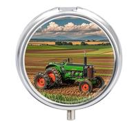 Tractor Farm Pill Box Case 3 Compartment Travel Medicine Pill Organizer 3x A Day Portable Vitamin Organizer with Mirror Small Pillbox for Purse & Pocket Cute Daily Medicine Container Metal Vitamin Cas