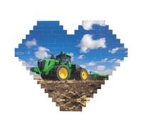 Tractor Farm Print Building Brick Block Puzzle - Heart Shaped Picture Puzzles, Wooden Picture Jigsaw Puzzles
