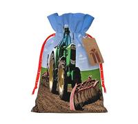 Tractor farm -Print Burlap Drawstring Bags - Eco-Friendly Reusable Pouches For Wedding Favors, Christmas & Birthday Presents.