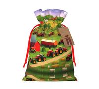 Tractor Farm Print Christmas Gift Bag, Drawstring Christmas Bags Reusable Gift Bags With Name Tags