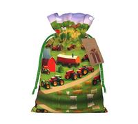 Tractor Farm Print Christmas Gift Bag, Drawstring Christmas Bags Reusable Gift Bags With Name Tags