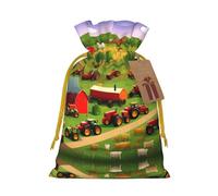 Tractor Farm Print Christmas Gift Bag, Drawstring Christmas Bags Reusable Gift Bags With Name Tags