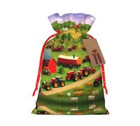 Tractor Farm Print Christmas Gift Bag, Drawstring Christmas Bags Reusable Gift Bags With Name Tags