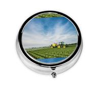 Tractor Farm Print Pill Box Purse Small Round Pill Case Decorative Box Metal Medicine Vitamin Pill Organizer for Pocket Or Purse