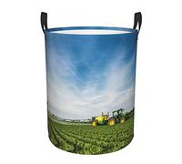 Tractor Farm Print Round Single-Layer Dirty Laundry Basket â€“ Full-Width Printed Design, Waterproof Oxford Cloth Material, Suitable For Various Rooms
