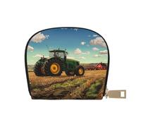 Tractor farm Printed Leather Half Circle Card Wallet Zipper Card Case Holder, Compact Stylish for Men and Women