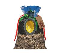 Tractor Farm Printing Drawstring Christmas Bag With Kraft Tag 4.7x6.9 Inch For Halloween Wrapping Gifts