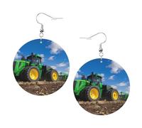 Tractor Farm Prints Leather Round Earrings Pendant Stylish And Light Lightweight Dangle For Women Girls, One Size, Leather, No Gemstone