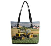 Tractor Farm Tote Bag Large Soft Leather Purse with Zipper Lightweight Ladies Shoulder Handbag