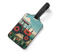Tractor Farming Luggage Tag for Suitcase - PU Leather Suitcase Tags with Name ID Card & Adjustable Strap, Durable Scratch-Resistant Travel Bag Tag for Backpacks Gym Bags