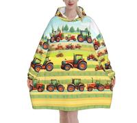 Tractor Farming Print Blanket Hoodie,Wearable Blanket Hoodie,Pullover With Large Front Pocket, Black, Normal