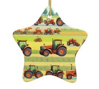 Tractor Farming Print Christmas Ornaments, Ceramic Hanging Ornament, Round Shape Decorations