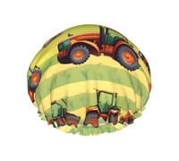 Tractor Farming Print Shower Cap Reusable Bath Cap Double Layer Bath Hair Caps, Keeps Hair Dry, Fits All Head