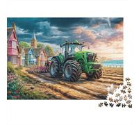 Tractor Farming Scene 1000 Piece Rural Landscape Painting Styleplastic Jigsaw Puzzle Travel Premium Precision Cut Interlocking Fit Perfectly Travel Activity 38x26cm/1000pcs