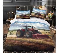 Tractor farming scene 3D Pattern Comforter Cover 3-Piece Premium Microfibre Stain-Resistant Rural landscape Quilt Cover 2 Pillow Shams Zippered Closure Bed Ensemble Family & Guests King（220x240cm）