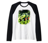 Tractor Green and red Farmer Farming Agriculture Raglan Baseball Tee