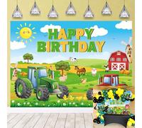 Tractor Happy Birthday Backdrop Farm Animal Tractor Photography Backdrop Kids Farm Theme Birthday Party Decorations Banner Background (8X6FT(94X70inch))