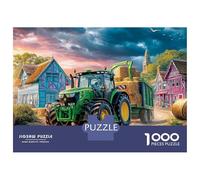 Tractor Hauling Hay 1000 Pc Extra-Thick Cardboard DIY Jigsaw Rural Village Scene Style for Family Lovers, Fun Challenging Game, Beautiful Decoration, 52x38cm/1000pcs