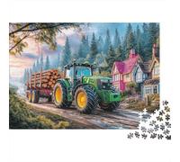 Tractor Hauling Logs Jigsaw Puzzles for Adult The Impossible Challenge 1000 Pieces Rural Countryside Scene Difficult Hard Jigsaw Puzzles for Man And Woman with Letters on Back 70x50cm/1000pcs