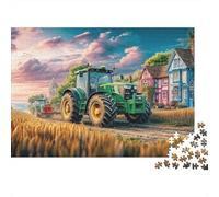 Tractor in Field 1000 Pieces Sturdy Cardboard Jigsaw Puzzles for Adults Collectors Senior Enthusiasts Relaxation Rural Farm Scene Style Wall Decoration Home Activity 52x38cm/1000pcs
