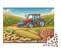 Tractor in Field Colourful Red Tractor with Harvest Crops 1000 Pcs Jigsaw Puzzles Adults Brain Development Classic Educational Games 52x38cm/1000pcs