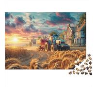 Tractor in Field Jigsaw Puzzles for Adults The Impossible Challenge 1000 Pieces Rural Sunset Scene Difficult Hard Jigsaw Puzzles for Man And Woman with Letters on Back 38x26cm/1000pcs
