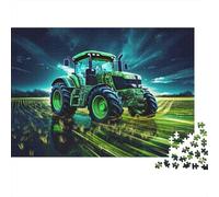 Tractor in Field Night 1000-Piece Jigsaws Puzzles for Senior Citizens Recycled GreenTractor Cardboard Challenging Puzzle Games 52x38cm/1000pcs