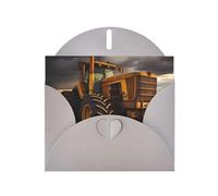 Tractor In The Field Horizontal Holiday Card With Gray Heart Shaped Envelope And Write Various Holiday Greetings