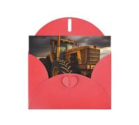 Tractor In The Field Horizontal Holiday Card With Red Heart Shaped Envelope And Write Various Holiday Greetings