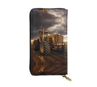 Tractor in the field Printed leather wallet, 7.5 x 4.1-inch long credit card holder, portable travel cash wallet