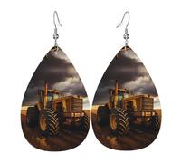 Tractor in the field Teardrop-shaped leather earrings are a luxurious and fashionable accessory suitable for women, showcasing individual charm.