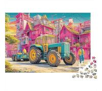 Tractor in Vibrant City 1000Pieces JigsawPuzzlefantasy Urban Illustration ForAdults Colourful LargePiecePuzzles Age12+byth ThemeFlowersandBirds Fun, Challenging 52x38cm/1000pcs